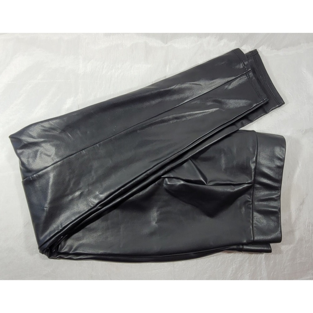 Loft Women's Fleece Lined Pull-on Faux Leather Leggings - Black - Size Large